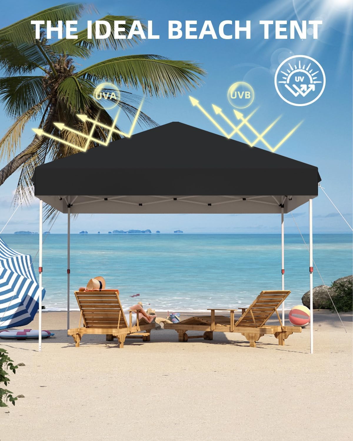 10x10 Pop Up Canopy Tent, Outdoor Tent with 3 Adjustable Height, Easy Set Up Canopy with 4 Sandbags & Carrying Bag for Camping, Parties, Outdoor Events -Black