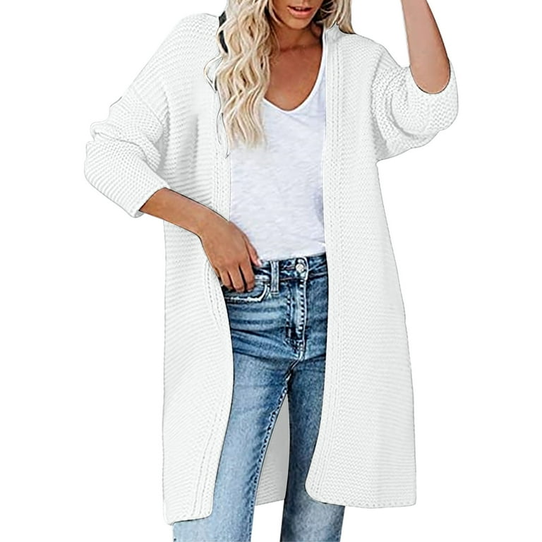 Ogiraw Womens Tops Cardigan for Women Cardigan Sweaters for Women Medium Length Cardigan Solid Color European and American Women s Knitted Women s Fashion Jacket Loose Sweater White Walmart