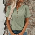 thumbnail image 3 of Scyoekwg Summer Shirts for Women Short Sleeve V-Neck Button Eyelet Tops Loose Shirts Solid Color Comfy Casual Trendy Pullover Tee (Green,XXL), 3 of 6
