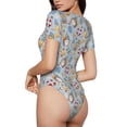 thumbnail image 2 of Bingfone Summer Time With Gnome Pattern Women's Round Neck Bodysuit, Tight Snap Button Short Sleeve Bodysuit, Suitable for Party, Sports, Daily Wear-X-Large, 2 of 7