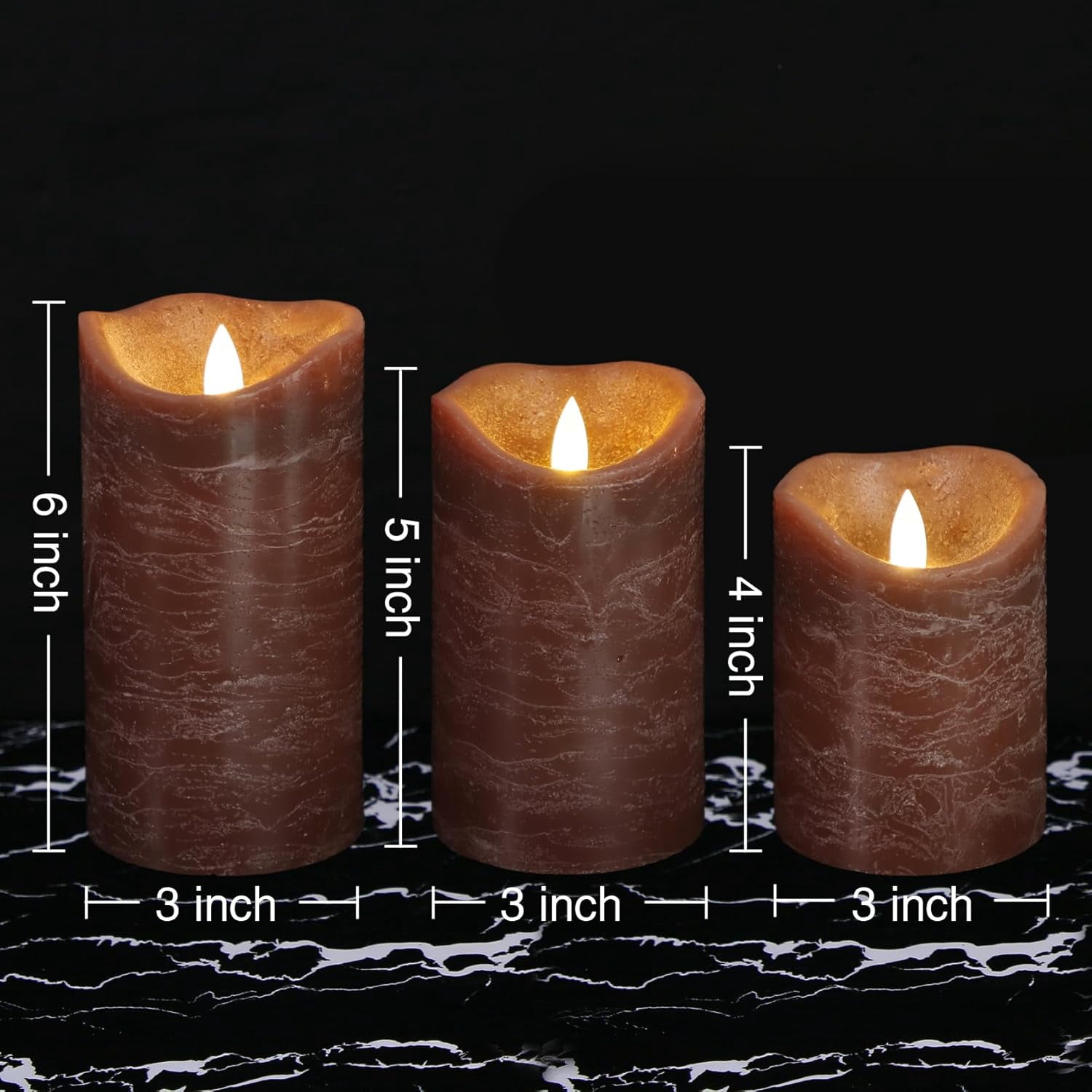 Brown Flameless Candles with Remote, Real Wax Battery Operated LED Candles, Flickering Flameless Pillar Candles for Wedding, Festival, Set of 3