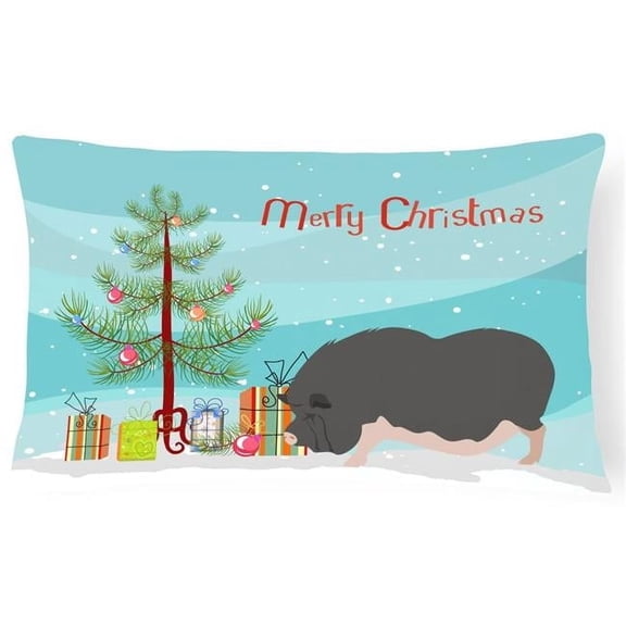 Carolines Treasures BB9308PW1216 Vietnamese Pot-Bellied Pig Christmas Canvas Fabric Decorative Pillow, Teal, 12H x16W,