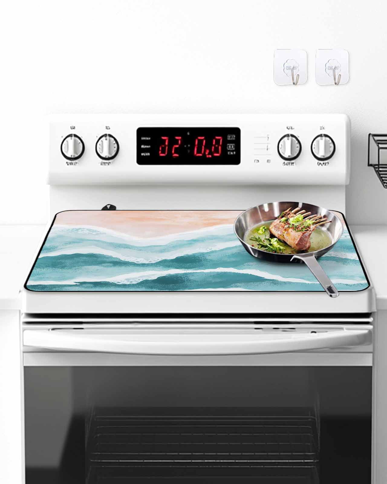 Stove Top Covers for Electric Stove, Aqua Coastal Beach Glass Stovetop Cover Protector, Modern Oil Painting Nautical Induction Cooktop Protector Oven Mat for Kitchen Countertop 28.5"x20.5"