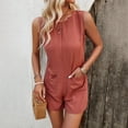 thumbnail image 4 of Xmarks Womens Summer Casual Sleeveless Loose Tank Romper Solid Color Crewneck Jumpsuit Shorts Romper with Pockets, 4 of 9