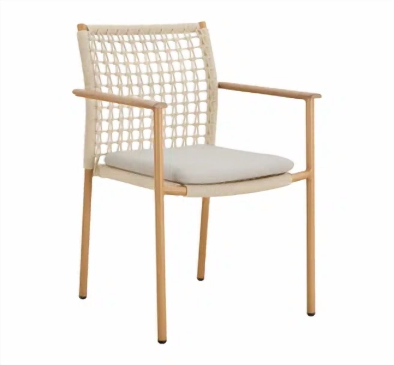 Spruce & Spring Modern Woven Rope Patio Dining Armchair Equipped With Cushion 4 Pieces For Outdoor Space Brown Woven Rope Fabric