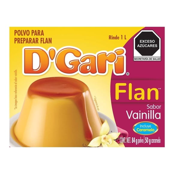 Polvo para preparar flan D' Gari sabor vainilla 84 g más 50 g de caramelo