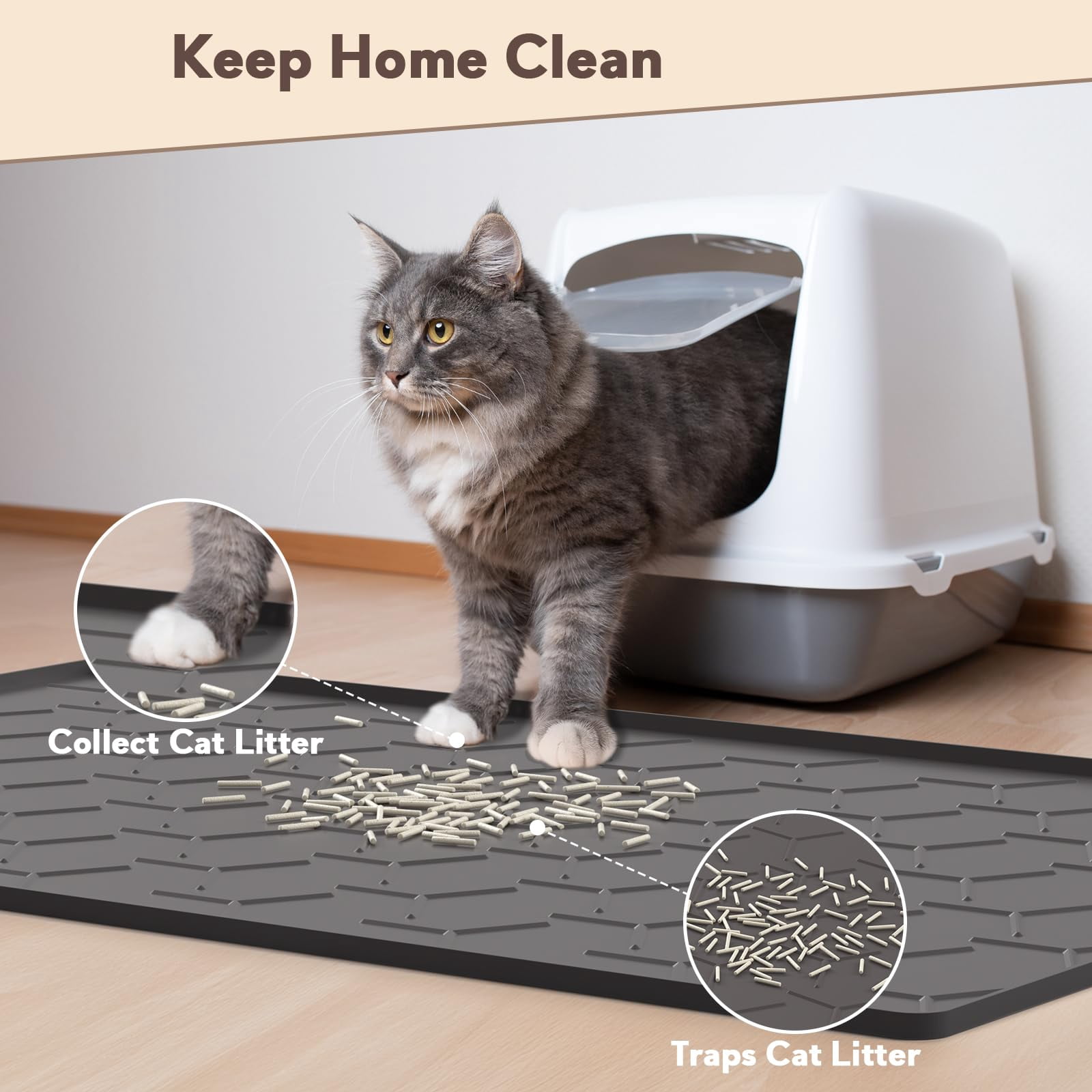 Cat Mat For Litter Box  Large 40" X 28" Xl Waterproof Silicone Pad Floor Black