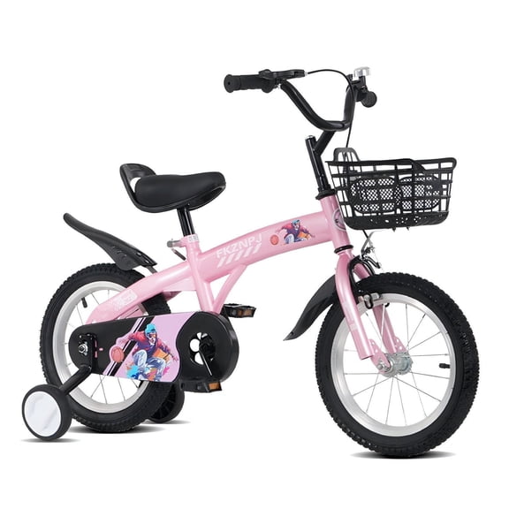 16 Inch Riding Bike with Training Wheels, Adjustable Saddle, Stable Frame & Kickstand,Pink