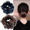 thumbnail image 2 of Fashion Parties Daily Use Lace Double Layer Rhinestone Flower Hair Scrunchies Rubber Hairbands Elastic Hair Bands Hair Ties BLUE, 2 of 7