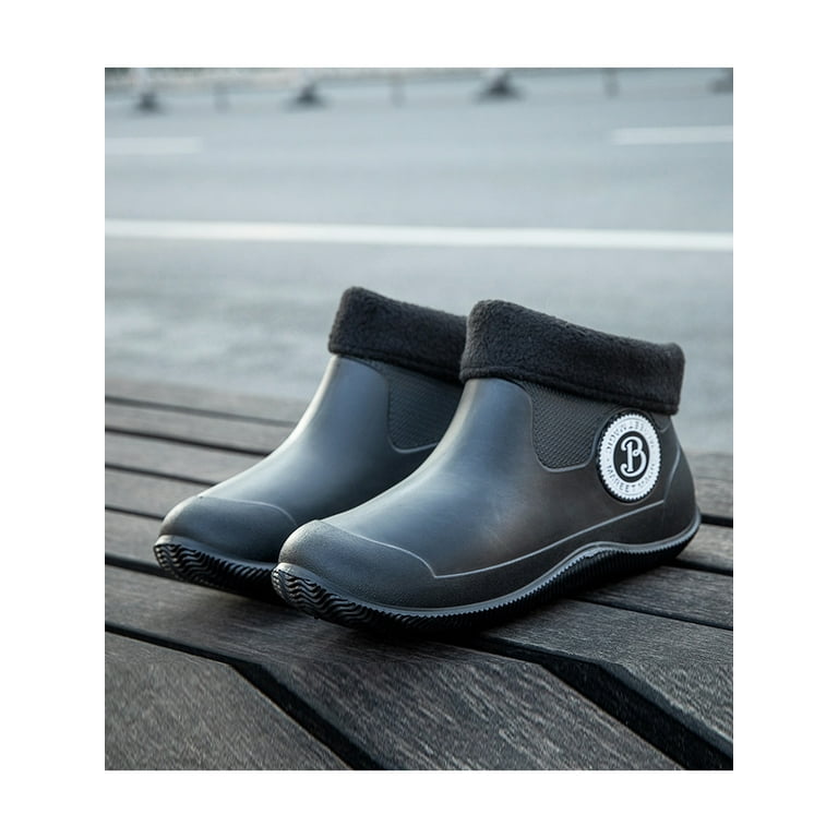 Fnochy Men Boots Clearance,Men Short Tube Non-Slip Waterproof Shoes Rain Boots Plush Warm Fishing Shoes, adult Unisex, Size: 40, Black