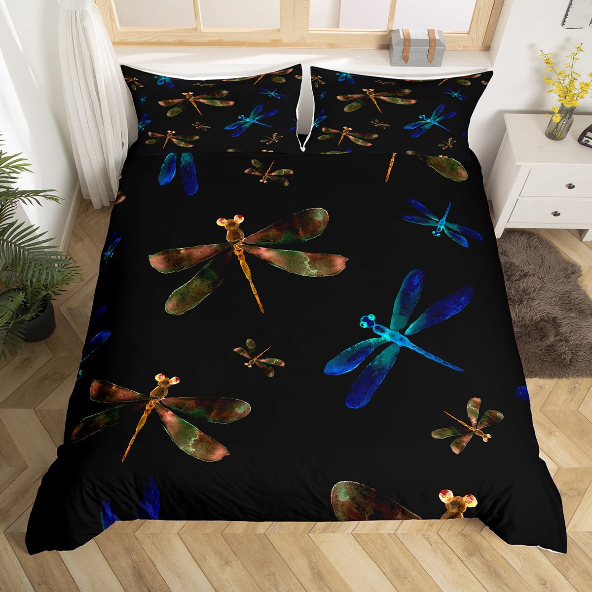 YST Dragonfly Duvet Cover for Women Gift,Neon Pattern Dragonflies