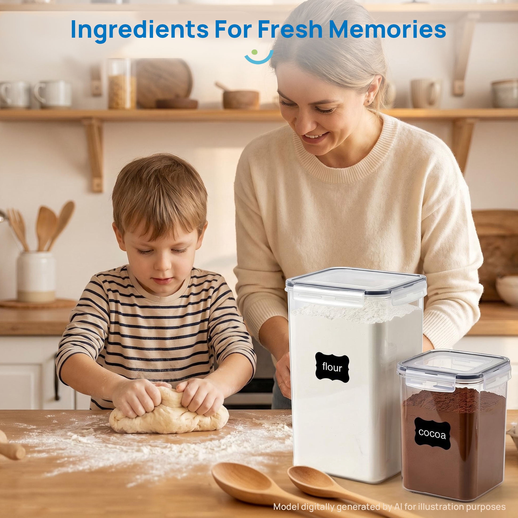 Sindcom Airtight Storage Canisters for Flour, Sugar, 2 Pcs Large Food Storage Containers, 6.5L /219.79fl oz