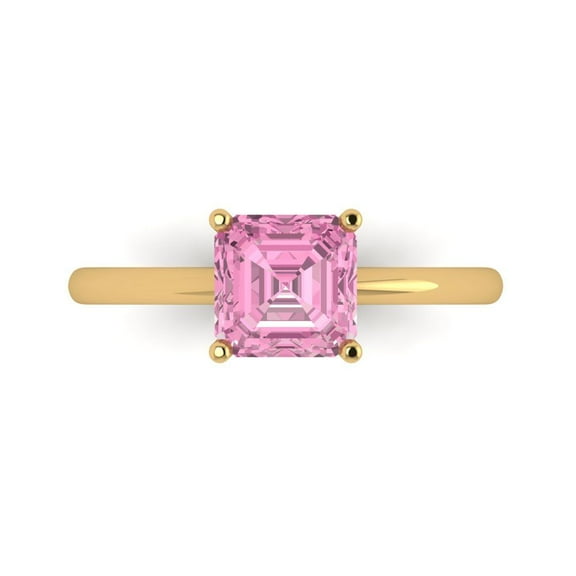 1.5 ct Asscher Cut Simulated Pink Diamond Solitaire 18K Yellow Gold Womens Engagement Ring
