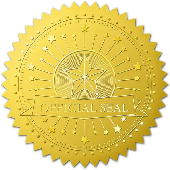 100pcs Official Seal Gold Foil Certificate Seals 2 Star Self Adhesive Embossed Stickers Decoration Labels