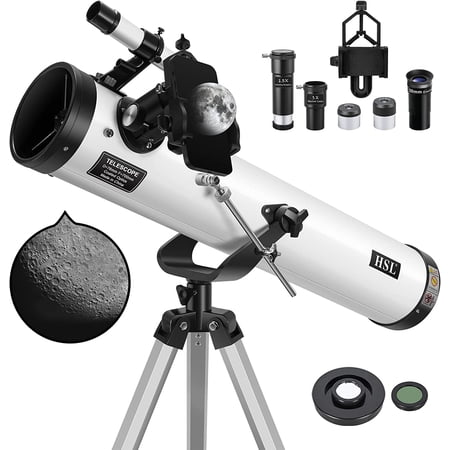 Reflector Telescope 76mm Aperture 700mm Focal Length Astronomy Reflector Telescopes (35X-875X) for Adults and Kids-with 3 Eyepieces 5X Barlow Lens Solar Filter Moon Filter and Smartphone Adapter