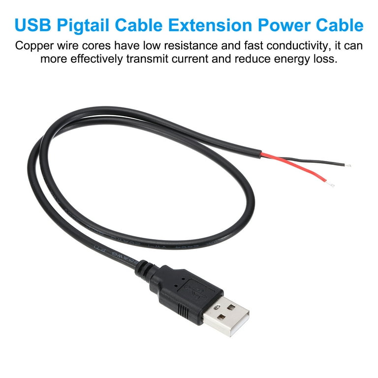 USB Type C Male Pigtail Cable - 5V 2A Power Cable With Bare Wire Ends For DIY Projects