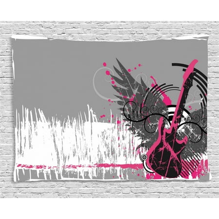 Music Tapestry Guitar And Wings In Sketchy Grunge Background Emo