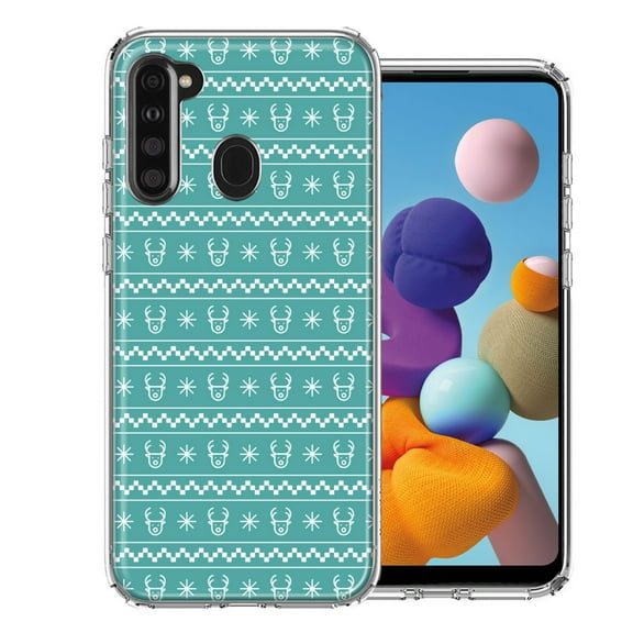 MUNDAZE For Samsung Galaxy A21 Teal Christmas Reindeer Pattern Design Double Layer Phone Case Cover