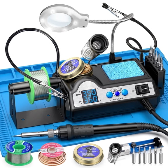 130W Rapid-Heat Dual-Display Digital Soldering Station Set with 5 Soldering Tips Auxiliary Clamp Heats to 300°C in 15 Seconds Suitable for Precision Soldering/PCB Repair