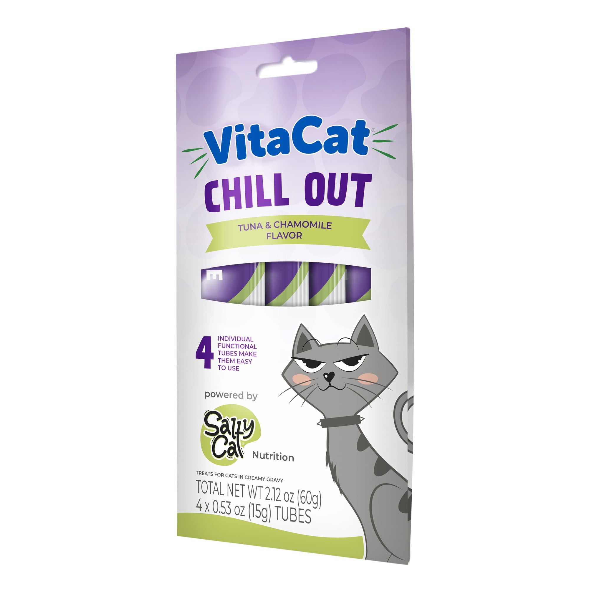 VitaCat by Salty Cat Chill Out Tuna & Chamomile Flavor Creamy Treats for Cats, 4 15g Tubes