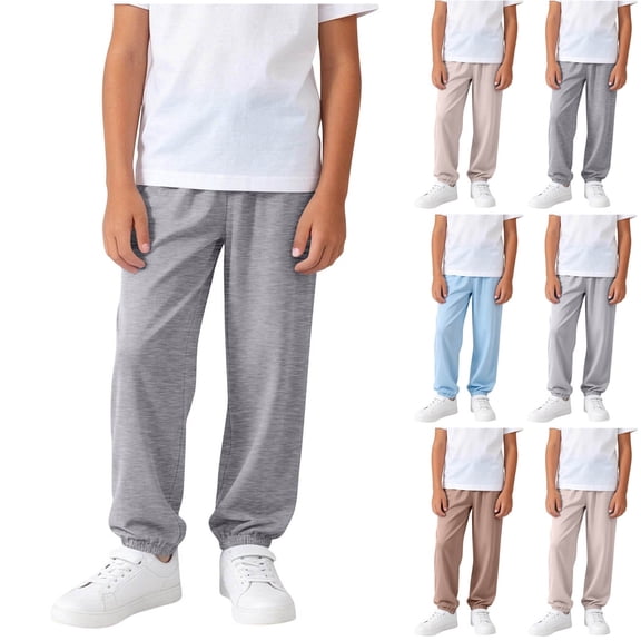 hengsof Boys Spring Summer Loose Joggers Pants Kids Elastic Waist Solid Color Pull On Cuffed Sweatpants 3-16 Years