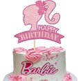 thumbnail image 4 of Adorno de pastel de niña rosa brillante para Barbie, conjunto de cabeza de muñeca con purpurina, adornos de cupcakes para niñas y mujeres, decoraciones de fiesta de cumpleaños（A 73, 4 of 5