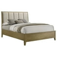 thumbnail image 2 of Benjara BM328591 Heon Bed - Block Panel Headboard - Ivory Upholstery - Pine Wood, Brown - King Size, 2 of 3