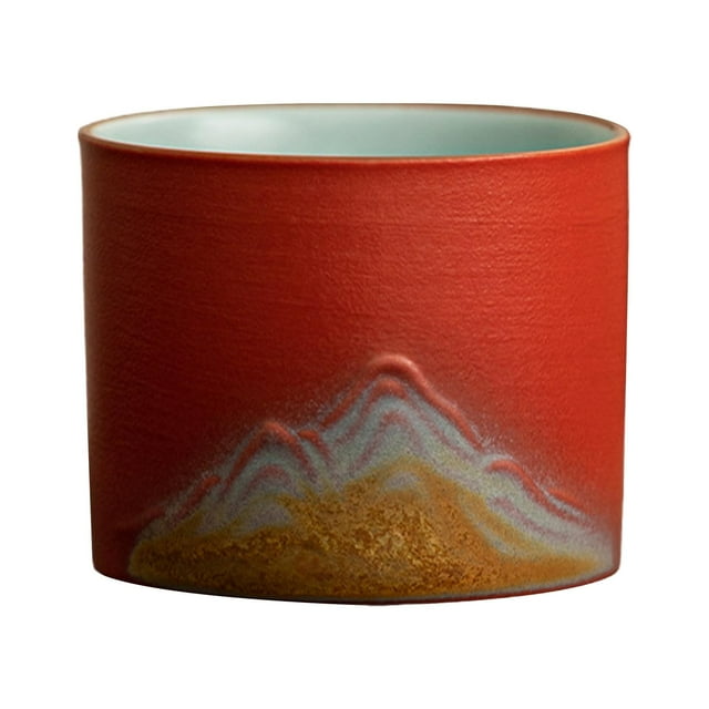 Taza de té de cerámica, taza de café, taza de sake de moda tradicional china hecha a mano Kung rojo