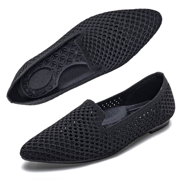 LANCROP Women Pointed Toe Knit Ballet Flats Lightweight Soft Flats Slip on Shoes