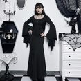 thumbnail image 1 of Women Halloween Dress Fish Tail Hem Slim Fit Irregular Ruffle Cuff Bat Sleeves Gothic Round Neck Solid Color Cosplay Performance Maxi Dress, 1 of 8