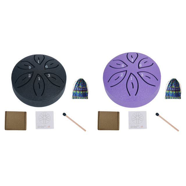 Tambor de lluvia de 7,6 cm para exteriores, tambor de lengüeta de acero para yoga (negro).
