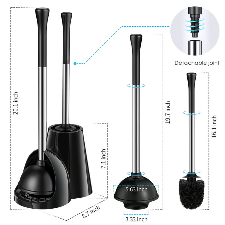 Toilet Plunger and Brush, 2 in 1 Toilet Bowl Brush Plunger Set with Holder, Bathroom  Cleaning Tools Combo with Caddy Stand-Black 