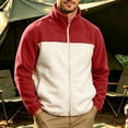 thumbnail image 2 of LEAVINGSUO Men's Zip-up Cardigan Sweatshirt Solid Color Long Sleeved Stand Up Collar Pocket Warm Jacket Red XL, 2 of 7