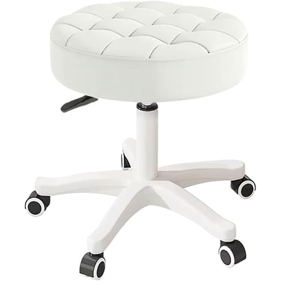 WXJHL Small Chair Round Rolling Stool with Wheels PU Leather Height Adjustable Swivel Drafting Work SPA Salon Stools Home Office Chair(White)