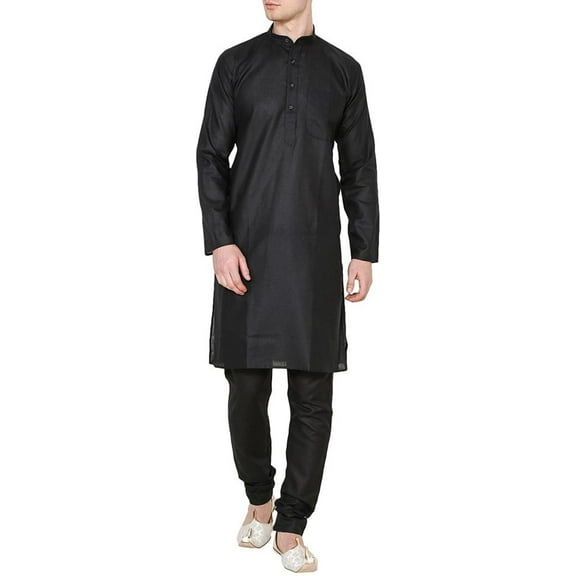 Royal Kurta Men's Black Cotton Linen Kurta Churidar