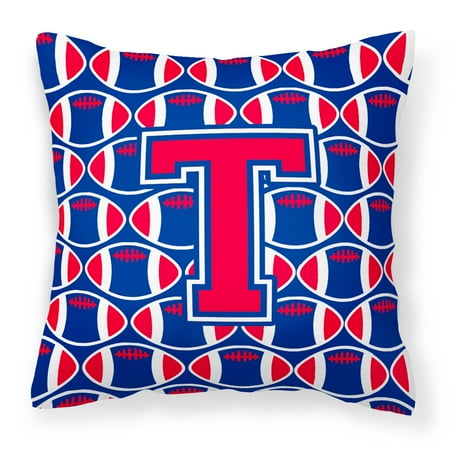 Letter T Football Harvard Crimson and Yale Blue Fabric Decorative Pillow