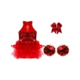 thumbnail image 4 of dPois Costume de Pom-Pom Girl pour Filles Enfants Tenue de Cheerleading Robe Justaucorps à Col Montant à Paillettes avec Rouge 10, 4 of 5