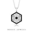 thumbnail image 2 of Rosec Jewels Natural Black Diamond Flower Pendant Necklace - Geometric Hexagon Necklace - AAA Quality - with Jewelry Box, 925 Sterling Silver, 2 of 9