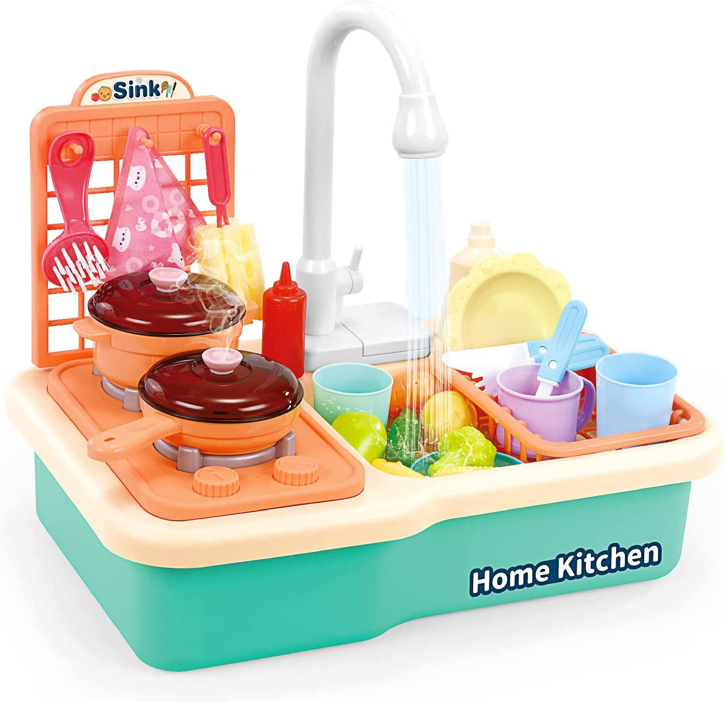 Kitchen Sink Toys with Running Water, Play Sink with Upgraded Electric