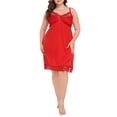 thumbnail image 6 of HDE Women's Plus Size Nightgown V Neck Satin Lace Chemise Red 4X, 6 of 6