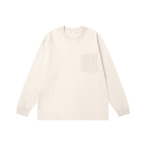 pstuiky camisas de manga larga para hombre, Camiseta informal de manga larga con cuello redondo y bolsillos de color liso para hombre Tops de talla grande para hombre xxl