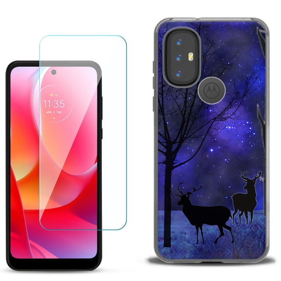 Slim-Fit Gel TPU Phone Case for Motorola Moto G Power 2022, with Tempered Glass Screen Protector, by OneToughShield ® - Midnight Forest