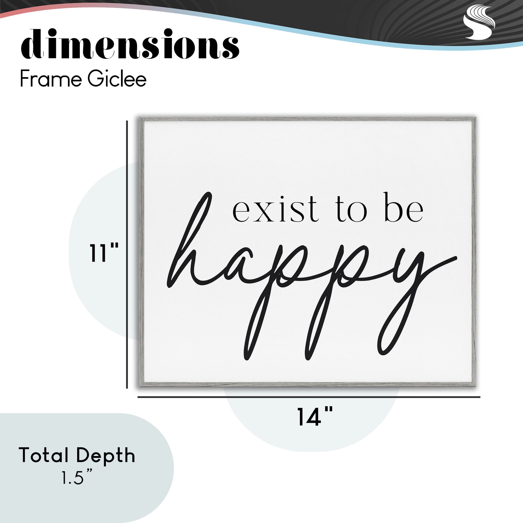 Exist To Be Happy Gray Framed Giclee Art, design by Lettered and Lined