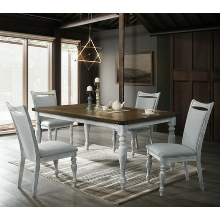 Roundhill Furniture Salines 31'' Height 5-Piece Dining Set, Rustic White and Oak