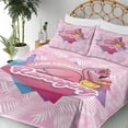 thumbnail image 3 of Ambesonne Emoji Fitted & Top Sheet Set with Sham, Flamazing Exotic Palm Leaves, Pale Pink White Mustard, 3 of 5