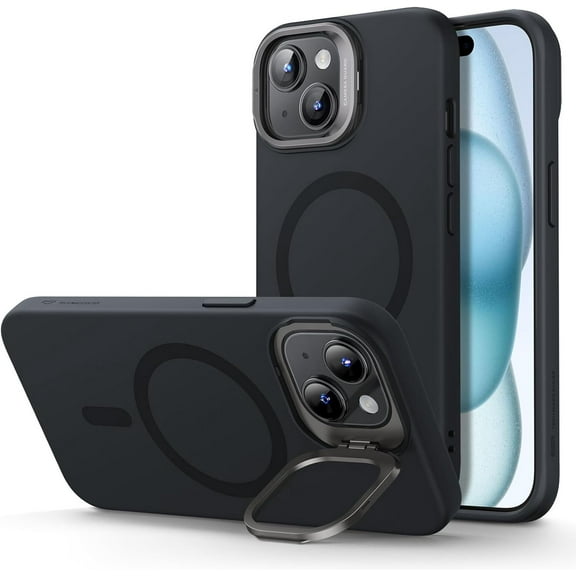 ESR for iPhone 15 Case Cloud Silicone MagSafe with Stash Stand (HaloLock), Military-Grade Protection, Black