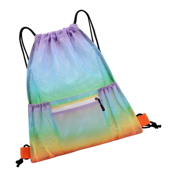 YIGSECU Basketball Drawstring Backpack Mesh Drawstring Bag with Zipper Pocket Portable Sports Backpacks Swimming Fitness Bag