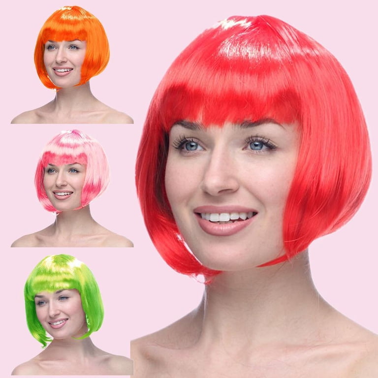 Neon Green Bob Wigs with Flat Bangs Include Wig 12 Inch  display picture 1