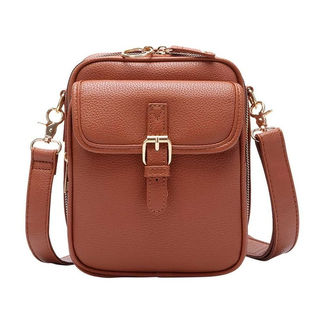 W-697 Brown Mini Messenger Bag Vintage Double Large Capacity Leather Crossbody Shoulder Bag For Men Women Fashion Durable Daily Carry Brown Hue #n3Z6n