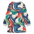 thumbnail image 6 of long-sleeved dress Colorful Wave Abstract Art A-line dress with ribbed cuffs Soft and comfortable, 6 of 6